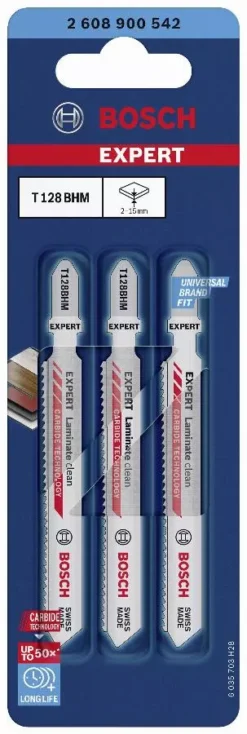 Lame De Scie Sauteuse T 128 BHM BOSCH 92 Mm Spécial Stratifié - Carte De 3 - 2608900542