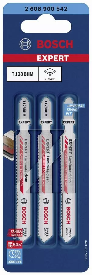 Lame De Scie Sauteuse T 128 BHM BOSCH 92 Mm Spécial Stratifié - Carte De 3 - 2608900542 3 Lame De Scie Sauteuse T 128 BHM BOSCH 92 Mm Spécial Stratifié - Carte De 3 - 2608900542
