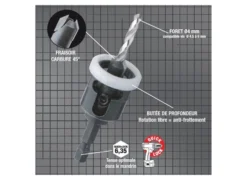 Kit Terrasse DIAGER Bois - Fraisoir Carbure 45°+ Butée De Prof +3 Forets Ø4 + Clé De Montage - 902D04