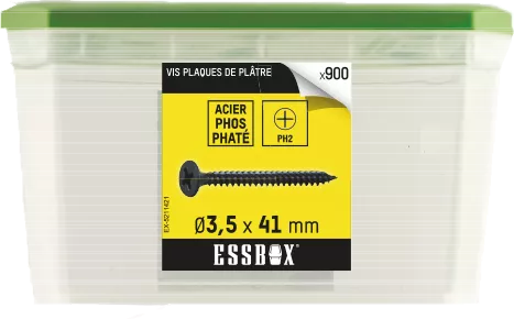 Vis ESSBOX SCELL-IT Plaque De Plâtre - Ø3,5 Mm X 41 Mm - Boite De 900 - EX-5211421 3 Vis ESSBOX SCELL-IT Plaque De Plâtre - Ø3,5 Mm X 41 Mm - Boite De 900 - EX-5211421